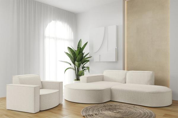 Sofa Set 2-teilig Sessel und Ecksofa PALMA XS Stoff Ascot Beige Ottomane Links