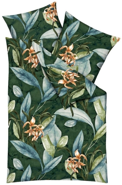 JACK Wendebettwäsche 135x200cm Asmara allover Natur oder Jade Grün, Biber, 2 teilig, wunderschönes Blättermotiv, Reißverschluss