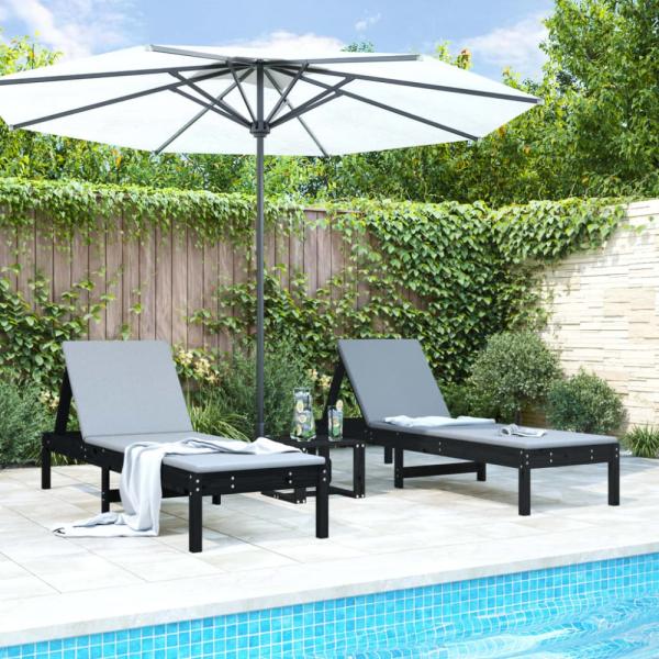 vidaXL Sonnenliegen 2 Stk. mit Tisch Schwarz Massivholz Kiefer 3157683