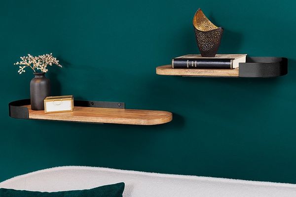 riess-ambiente Wandregal PURE NATURE 60cm schwarz / natur, Set 2-tlg, Wohnzimmer · Massivholz · Metall · handmade · Modern Design