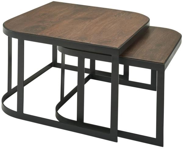 Wohnling 2er-Set Couchtisch, dunkel, Mango Massivholz/Metall, Industrial