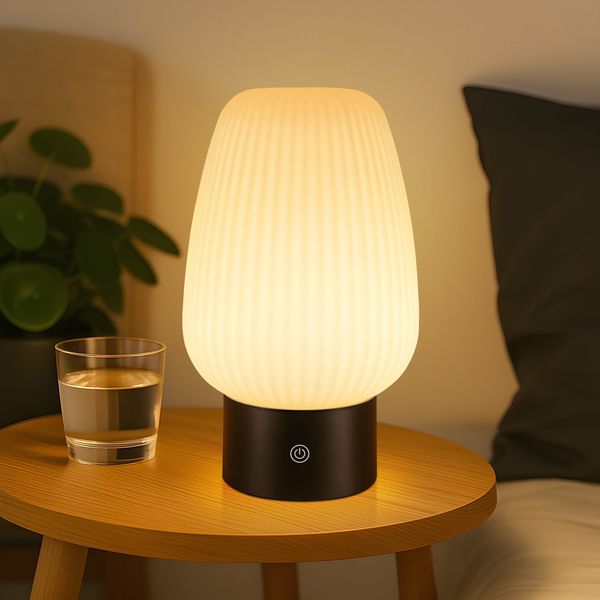 ZMH LED Nachttischlampe Akku Kabellos Aufladbar USB Weiß IP44 Wasserdicht Glas 3000K-6500K Dimmbar Touch Für Schlafzimmer Küche
