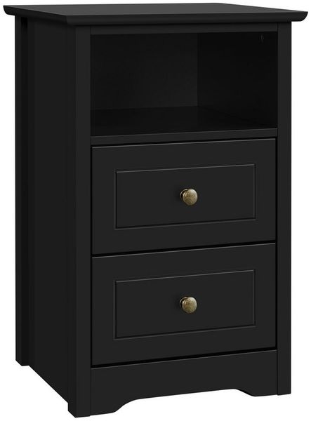 Yaheetech Nachttisch mit Schubladen und offener Ablage, 60 x 40 x 35 cm, Schwarz