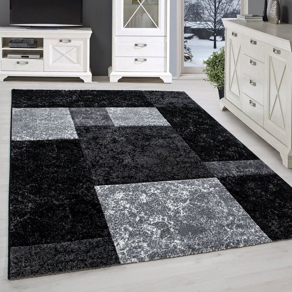 SIMPEX24 Teppich Kariert Design, Läufer, Höhe: 13 mm, Designer Wohnzimmer Teppich Kurzflor Konturenschnitt Kariert Design