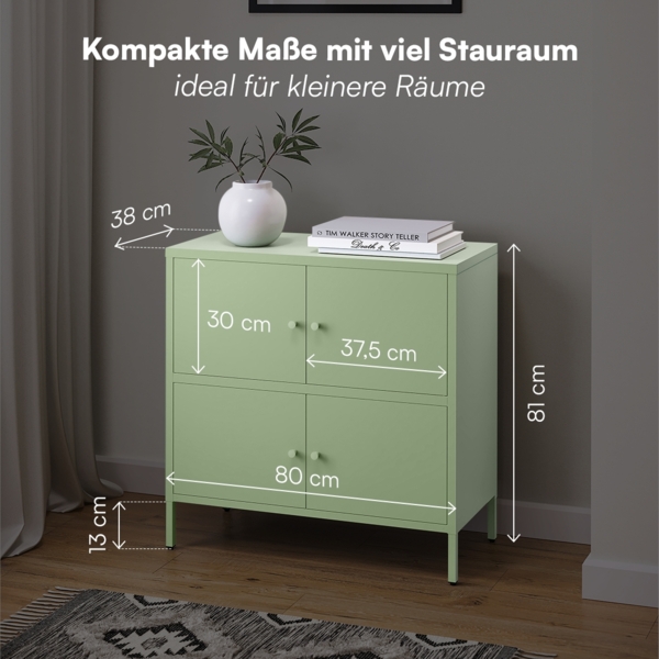 skølm 'Atriona' Metallkommode 2x2, grün, mit 2 Fächern, 81x80x38 cm Bild 6