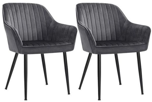 SONGMICS Esszimmerstuhl mit Armlehnen, 2er Set, Samt, 62,5 x 60 x 85 cm, Grau / Schwarz