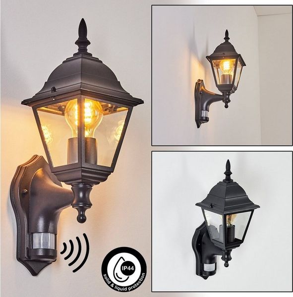 hofstein Außen-Wandleuchte Wandlampe mit Bewegungsmelder in antikem Look aus Metall/Glas, ohne Leuchtmittel, Wandleuchte aufwärts, Außenleuchte für Terrasse, E27