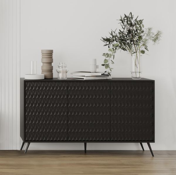 AX LIVING Schwarze Sideboard Delvine 154 cm – strukturiertes Design