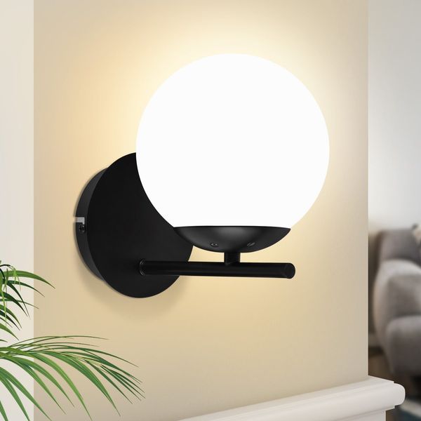 ZMH Wandleuchte Schwarz Wandlampe Innen - E27 Metall Design Modern aus Glas Bettlampe Wandbeleuchtung Badezimmer Vintage Flurlampe für Wohnzimmer Schlafzimmer Flur Kinderzimmer - Ohne Leuchtmittel