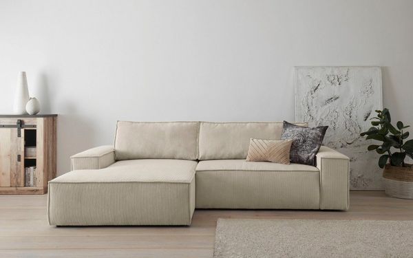 Home affaire Ecksofa SHERWOOD Schlafsofa 267 cm, L-Form, Schlaffunktion mit Bettkasten (210x136 cm), Cord, Vintage, Samtvelours