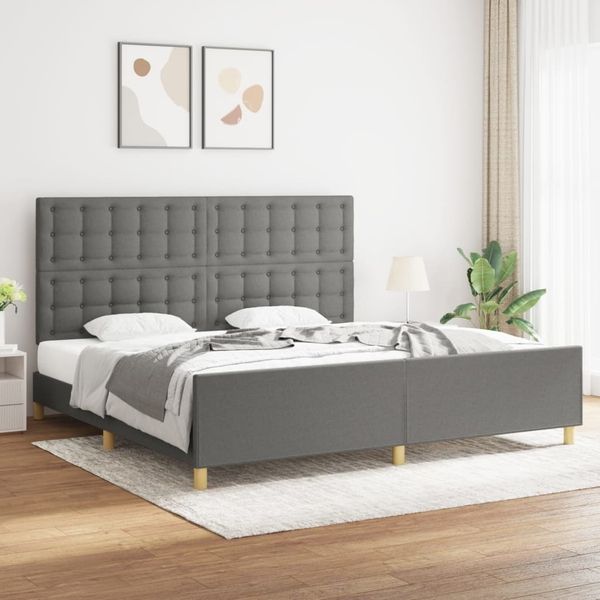 Doppelbett mit Kopfteil Stoff Dunkelgrau 200x200 cm