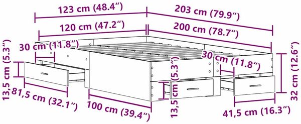 vidaXL Bettrahmen Schwarz Eichen-Optik 120 x 200 cm Holzwerkstoff 3333971 Bild 10