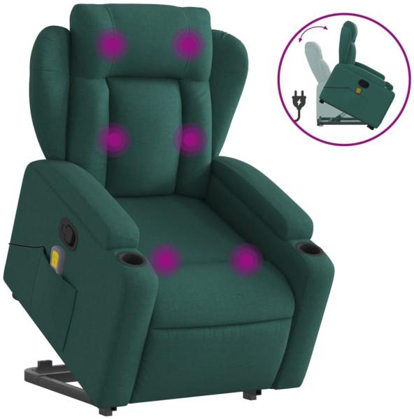 vidaXL Massagesessel mit Aufstehhilfe Dunkelgrün Stoff 3204500