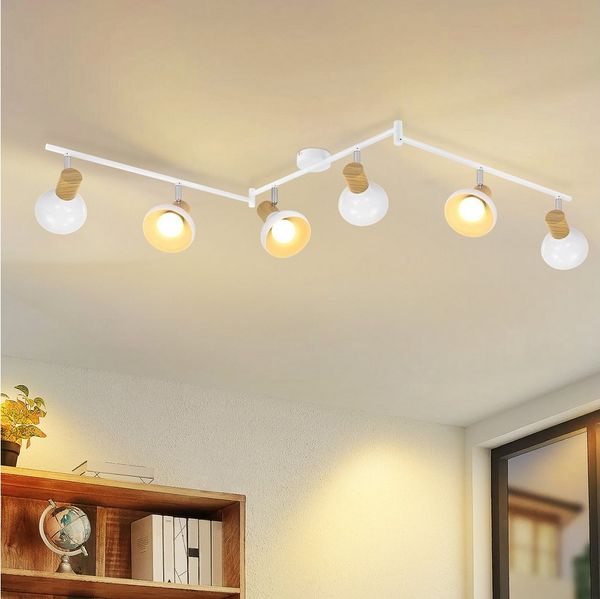 Nettlife Deckenstrahler Vintage E14 Innen 350°Schwenkbar Weiß Deckenlampe Flur, Schwenkbar 350°, ohne Leuchtmittel, Industrial 3/4/6 Flammig Rund Deckenspots für Hotel Wohnzimmer