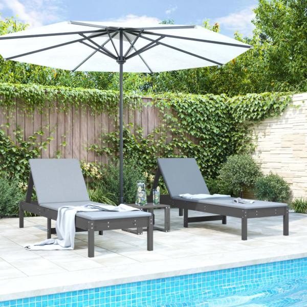 vidaXL Sonnenliegen 2 Stk. mit Tisch Grau Massivholz Kiefer 3157681