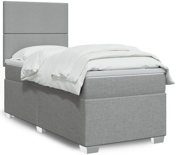 vidaXL Boxspringbett mit Matratze Hellgrau 100x200 cm Stoff 3292692