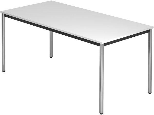 bümö Multifunktionstisch weiß, Tisch 160 x 80 cm, Tischfuß verchromt - einfacher Tisch, Besprechungstisch System D-Serie, Konferenztisch, Meetingtisch, Mehrzwecktisch, Pausentisch, DR16-W-C