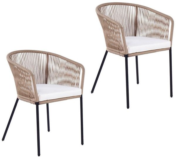 Gartenstuhl Lounge Stuhl 2er Set Gartensessel Rope Loungesessel Outdoor Beige