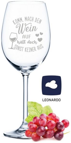 GRAVURZEILE Rotweinglas Leonardo Weinglas mit Gravur - Komm mach den Wein auf, Glas, graviertes Geschenk für Partner, Freunde & Familie