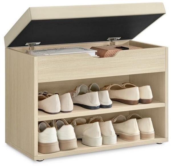 Vasagle Schuhbank, mit gepolstertem Kissen, Holzspanplatte, 30 x 60 x 44 cm, naturbeige