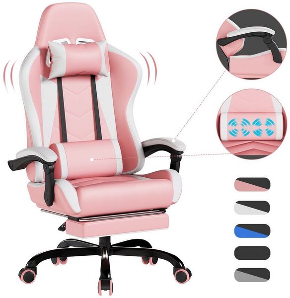 HOMALL Gaming-Stuhl Massage Gaming Stuhl mit Fußstütze 90-135° Rückenlehne einstellbar (Bürostuhl Ergonomisch,Verstellbarem Lenden- & Kopfkissen,mit Fußstütze)
