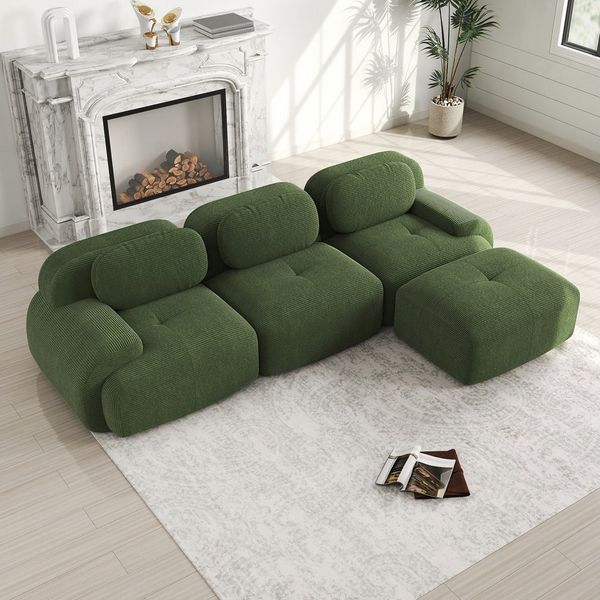 Odikalo 2-Sitzer modular kombinierbar Polstersofa Chaiselongue Mehrfarbig, Modulares Ecksofa ohne Montage, ergonomisch und haustierfreundlich, aus Cordstoff mit extra-breiten Armlehnen, 32D hochelastische Polsterung für Wohnzimmer und Schlafzimmer