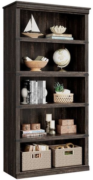 GarveeMore Bücherregal 5 Etagen Bücherregal, Hohe Bücherregal Holz Offene Anzeige Bücherregal Bild 4