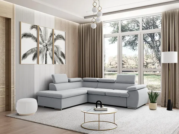 Ecksofa mit Schlaffunktion & Bettkasten FABIEN - Hellgrau - Ecke Links