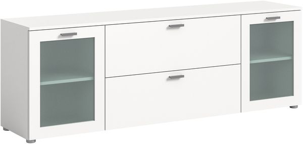 Lowboard >Xeno< in Weiß, Spannplatte/Spannplatte, satiniert - 180x62x37 (BxHxT)
