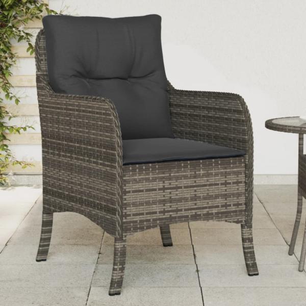 vidaXL Gartenstühle mit Kissen 2 Stk. Grau Poly Rattan 365147