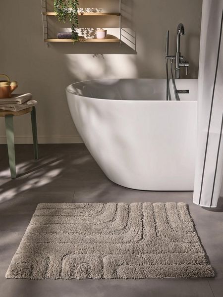 benuta Badematte Dan, Höhe 11 mm, Baumwolle, rechteckig, 100% Baumwolle, handgeknüpft, Geometrisch, Contemporary, Badezimmer