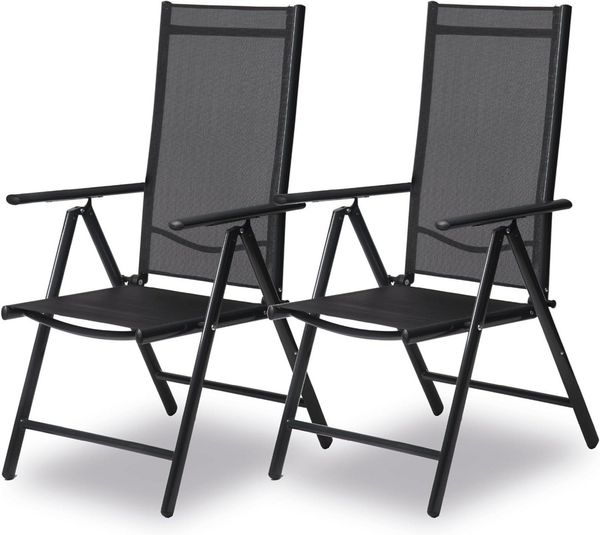 sunnypillow 2er Set Gartenstühle Hochlehner | klappbar 8-Fach verstellbare Rückenlehne mit Armlehnen | 120 kg belastbar | Aluminium Klappsessel für Garten Balkon Terrassen wetterfest | Anthrazit