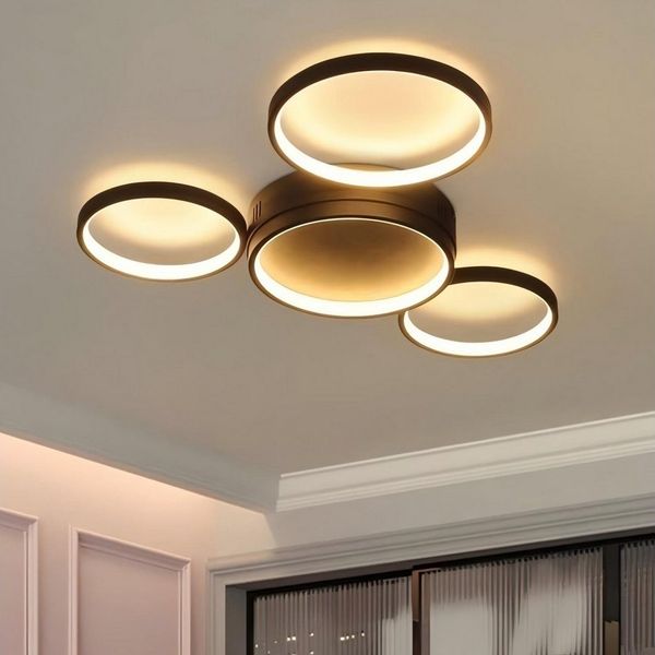 ZMH LED Deckenleuchte Wohnzimmer Deckenlampe - Schwarz Warmweiß Küchenlampen 29W, LED fest integriert, 3000k, mit 4 Ringe Design Wohnzimmerlampe Deko Schlafzimmerlampe