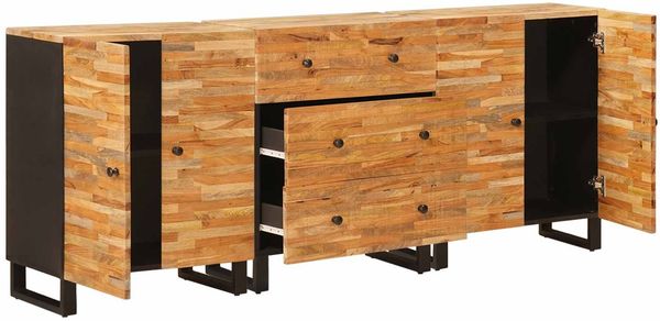 3er Set Sideboards, Kommoden Braun 60 x 33 x 75 cm Massivholz Mango