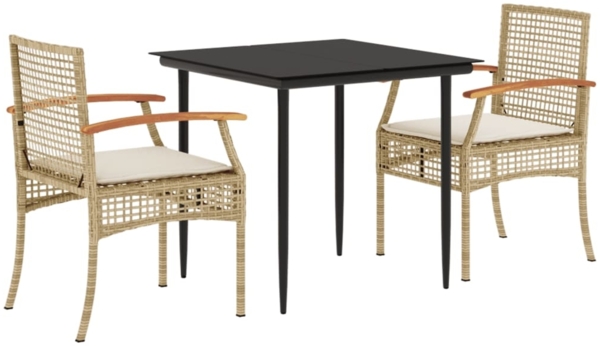 vidaXL 3-tlg. Garten-Essgruppe mit Kissen Beige Poly Rattan 3213624