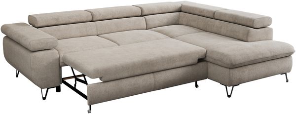 Mks Möbel 'Peter L-form' Ecksofa mit Bettfunktion, Bettkasten & einstellbaren Kopfstützen, Beige, Stoff, mit Topper, rechts Bild 6