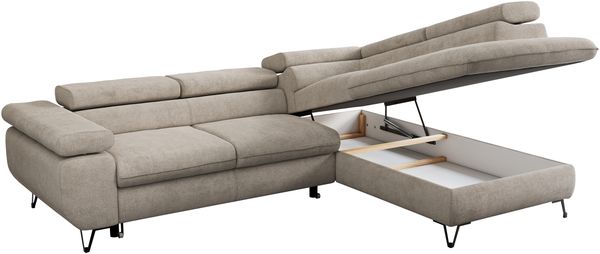Mks Möbel 'Peter L-form' Ecksofa mit Bettfunktion, Bettkasten & einstellbaren Kopfstützen, Beige, Stoff, mit Topper, rechts Bild 5