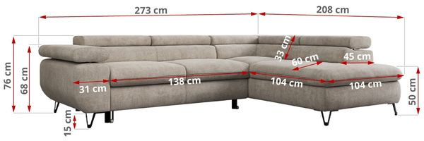 Mks Möbel 'Peter L-form' Ecksofa mit Bettfunktion, Bettkasten & einstellbaren Kopfstützen, Beige, Stoff, mit Topper, rechts Bild 7
