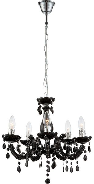 Kronleuchter, 5-Flammig, Kristalle, schwarz, Chrom, H 128 cm