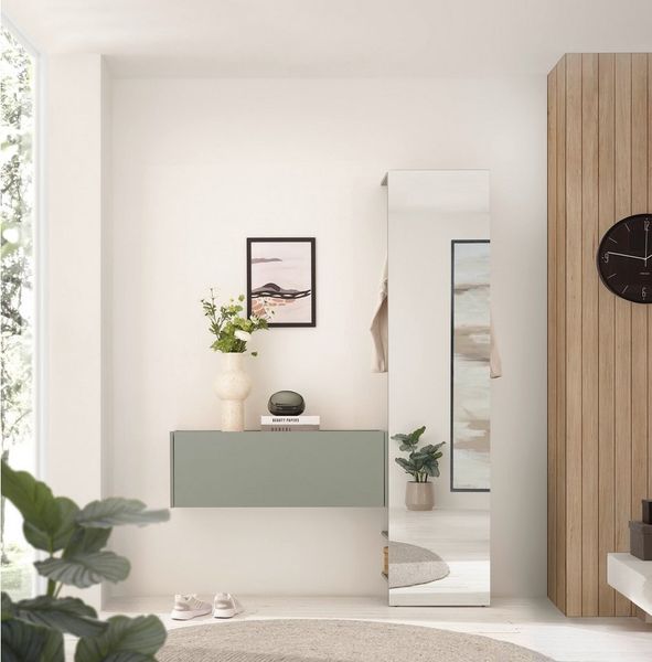 Home affaire Garderoben-Set GIRON/CiTY, moderne Garderobe, Komplettset mit viel Stauraum, (Komplett-Set, 2-St), enthält Hängeschrank & Garderobenelement mit Spiegel, 150 cm breit