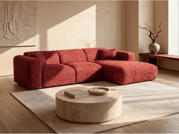 Vente-unique - POGNI Sofa StoffStoff Rot - B 165 cm x H 73 cm x L 280 cm