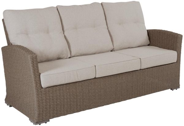 Gartensofa Ashfield von Brafab aus Kunst-Rattan, klassisch, beige, inkl. Kissen, 2-3 Sitzplätze