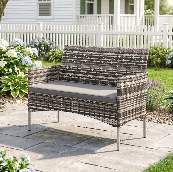 Outsunny Gartensofa 2-Sitzer Rattansofa, 1 Teile, Wetterfest, abnehmbarer Bezug, rutschfest