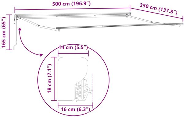 vidaXL Elektrische ausziehbare Markise Gelb, Grau und Weiß 5 x 3,5 m 3421096 Bild 11