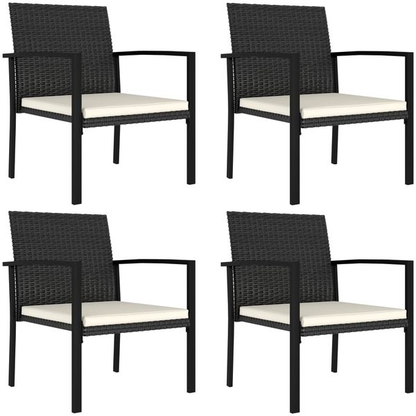 Garten-Essstühle 4er Set | Gartenstühl Poly Rattan Schwarz