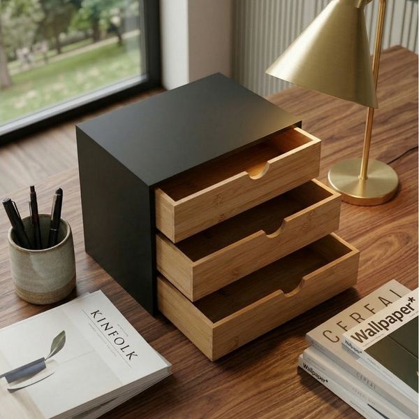 EDAXO Aufbewahrungsbox Bambus-Schreibtischorganizer mit Schubladen HEGO, 25 cm
