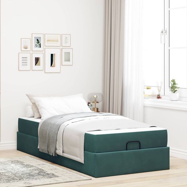 vidaXL Bettgestell mit Matratze 2 pcs Grün Samt 3399531