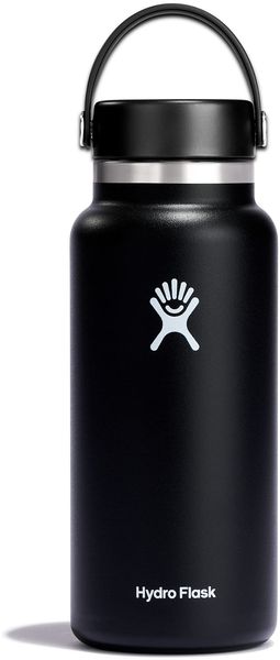 HYDRO FLASK - Trinkflasche 946ml (32oz) - Isolierte Wasserflasche aus Edelstahl - Sportflasche mit auslaufsicherem Flex Cap-Deckel & Gurt - Thermoflasche Spülmaschinenfest - Größe Öffnung - Black