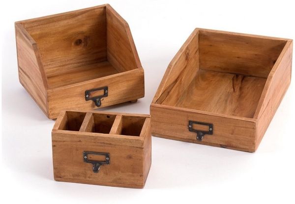 DESIGN DELIGHTS Aufbewahrungsbox SCHREIBTISCH ORGANIZER SET "OFFICE", 3-teilig, Altholz massiv, 08 h