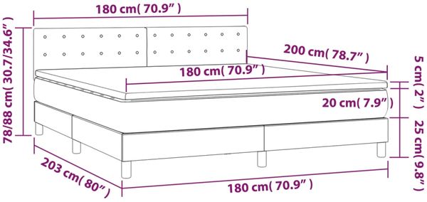 vidaXL Boxspringbett mit Matratze Hellgrau 180x200 cm Stoff, Härtegrad: H2 [3140393] Bild 7